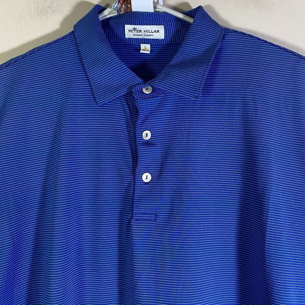 Peter Millar Golf Polo Shirt Men Large Blue Pine Canyon Flagstaff Summer Comfort
